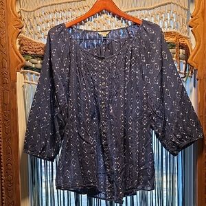Sonoma Navy Patterned Button-Front Blouse